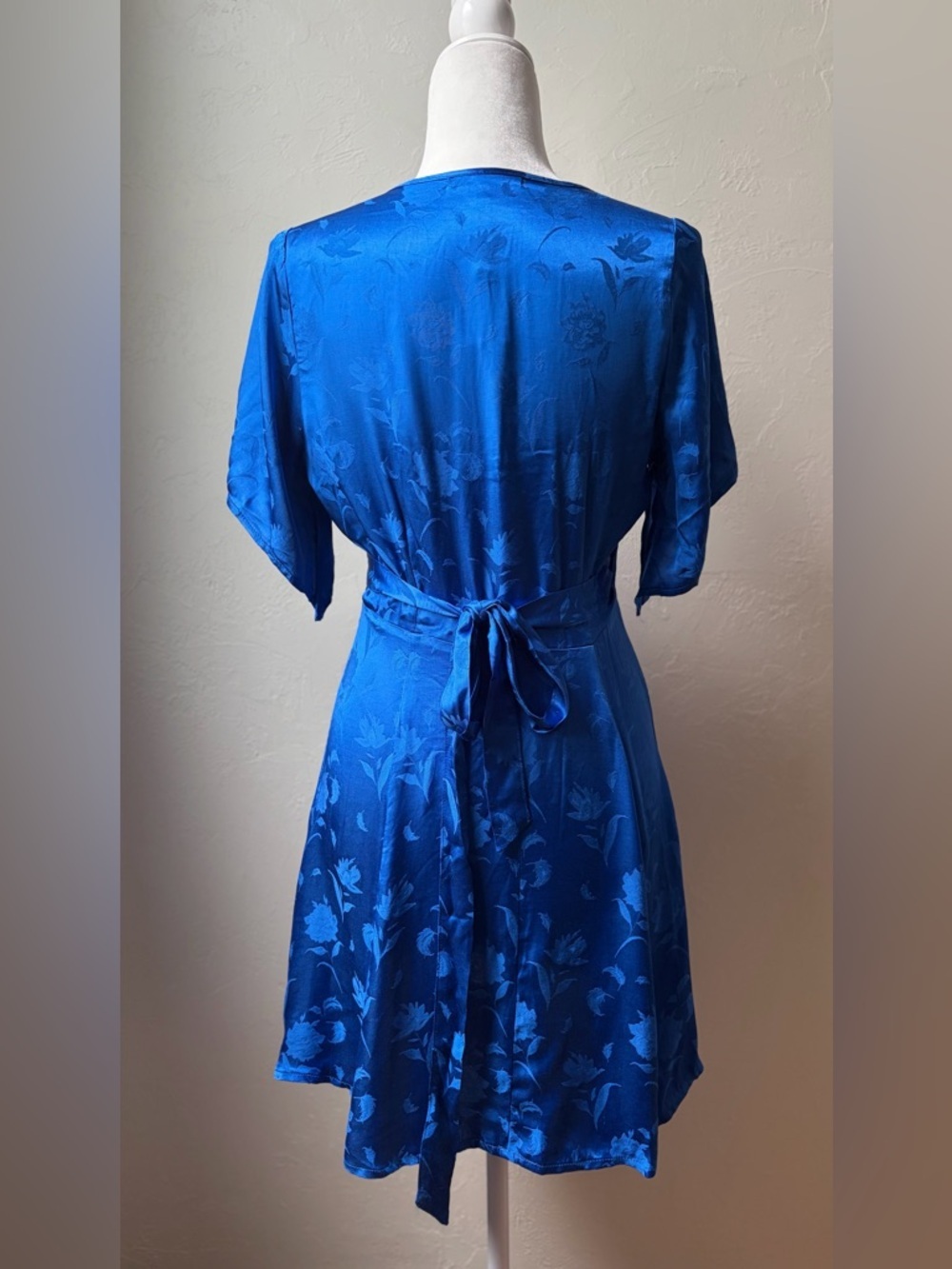NWT Shore Monterey Wrap Dress Blue Satin Floral Jacquard Mini S - Picture 8 of 12